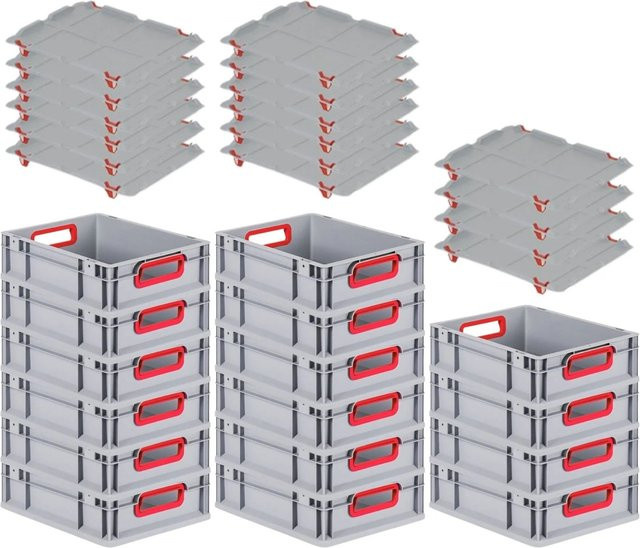 PROREGAL Spar Set 16x Eurobox Nextgen Color in Rot mit Auflagedeckeln und Schiebeschnappverschlüssen, H x B x T: 12 x 30 x 40 cm - Bild 1