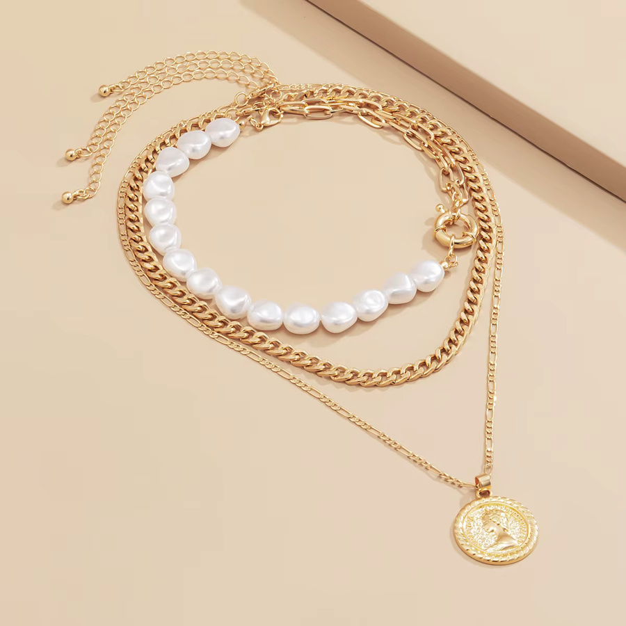 SHIXIN Halsketten-Set, Münz-Anhänger, Perle, Gold, Damen - Bild 2