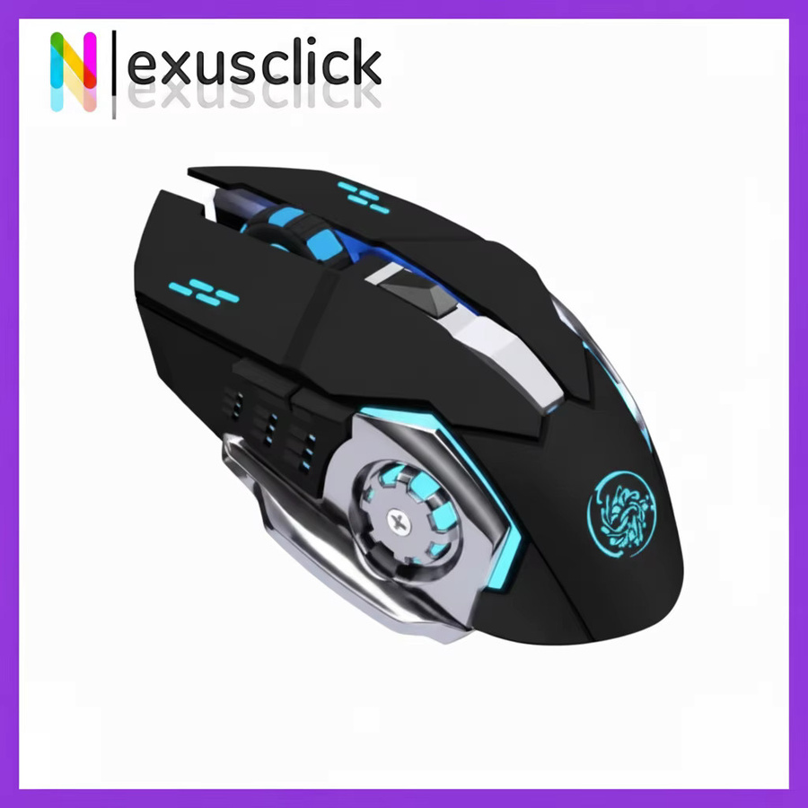 NexusClick kabellose mechanische Maus mit RGB-LED, wiederaufladbare 2,4G Computermaus mit USB-C, ergonomisches Design für PC und Laptop in Blau und Schwarz - Bild 2