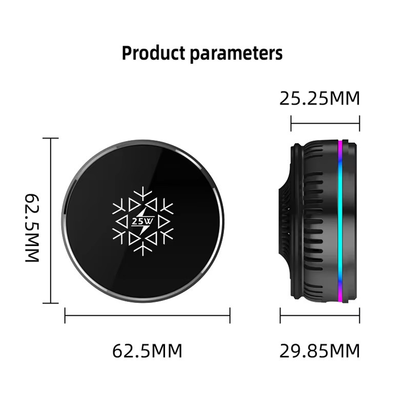 VIKEFON 2-in-1 Magnetisches Kabelloses Ladegerät mit 25W Schnellladefunktion, Halbleiter-ICE-Kühlung und RGB-Halterung für MagSafe iPhone 17 Pro Max, Schwarz - Bild 5