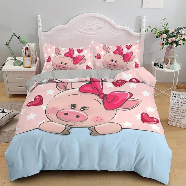 Bettwäscheset mit Cartoon Schwein Motiv von Binchi Outdoor Product, 2-teiliges Set aus Bettbezug und Kissenbezug in Mehrfarbig, Material Mikrofaser Polyester, Breite: 70 cm, Länge: 133 cm - Bild 1