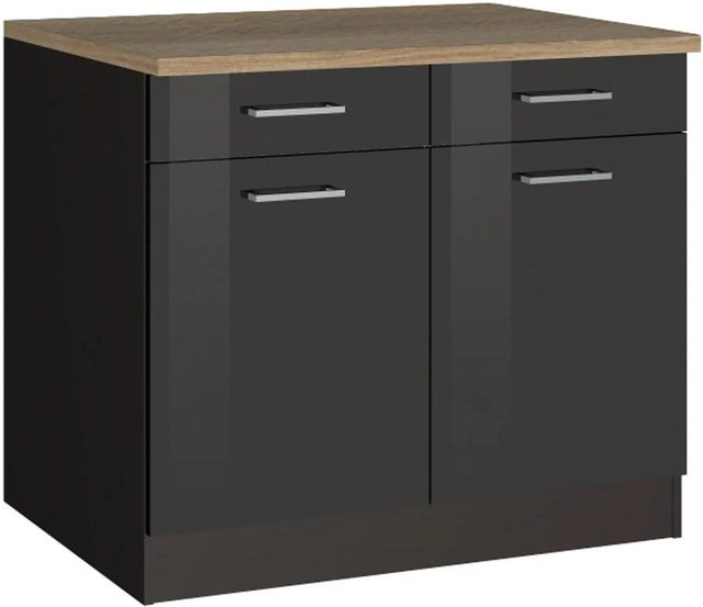 Küchenunterschrank Held Möbel Mailand in Hochglanz Graphit, B: 100 cm, H: 85 cm, T: 60 cm - Bild 1