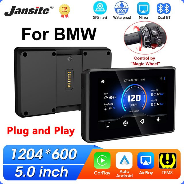 Kabelloses CarPlay und Android Auto GPS-Navigationssystem für BMW Motorräder, kompatibel mit R1200GS, R1250GS, F800, F900 und S1000XR, Schwarz - Bild 1