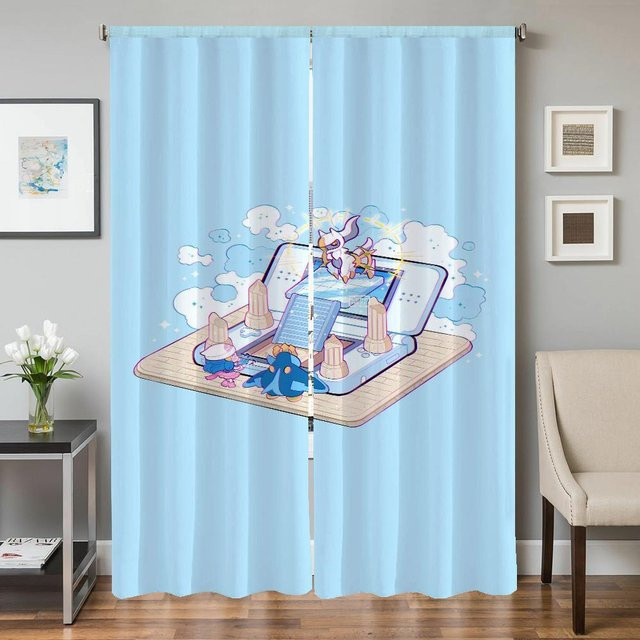 2er-Set Pokemon Verdunkelungsvorhänge für Wohnzimmer und Schlafzimmer, Blau, Breite: 50 cm, Höhe: 70 cm - Bild 1
