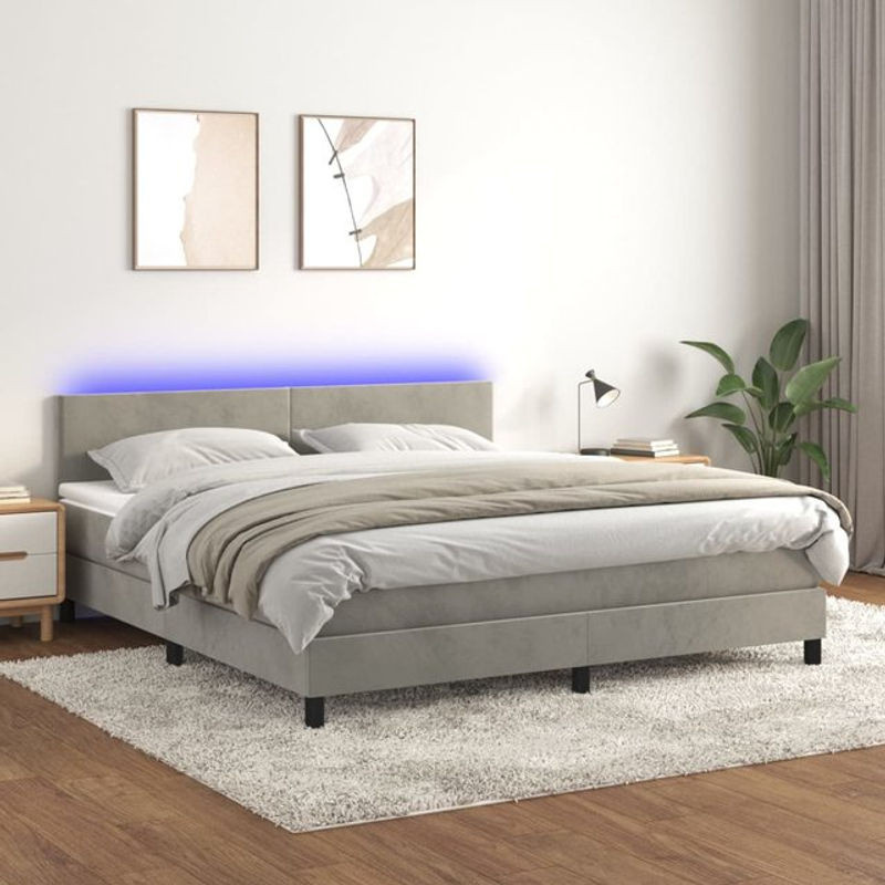 Vidaxl Boxspringbett Kontinentalbett mit Matratze und LED in Grau aus Samt, B/T/H: 180 x 200 cm - Bild 1