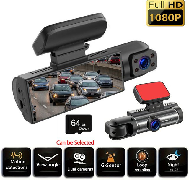 Baideluo 2-Kamera Dashcam Full HD 1080P mit Weitwinkel, Nachtsicht und Loop-Aufnahme, Schwarz - Bild 1