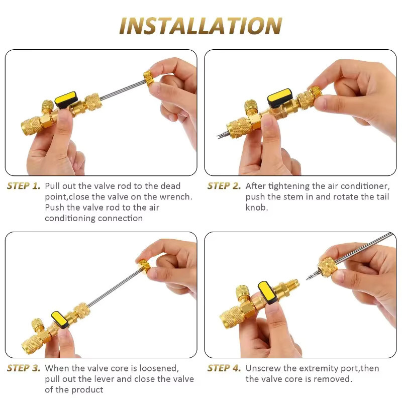 madascar Ventilkern-Entferner und Installationswerkzeug-Set mit Doppelanschluss 1/4 & 5/16 für HVAC-Systemreparatur in Gold - Bild 3