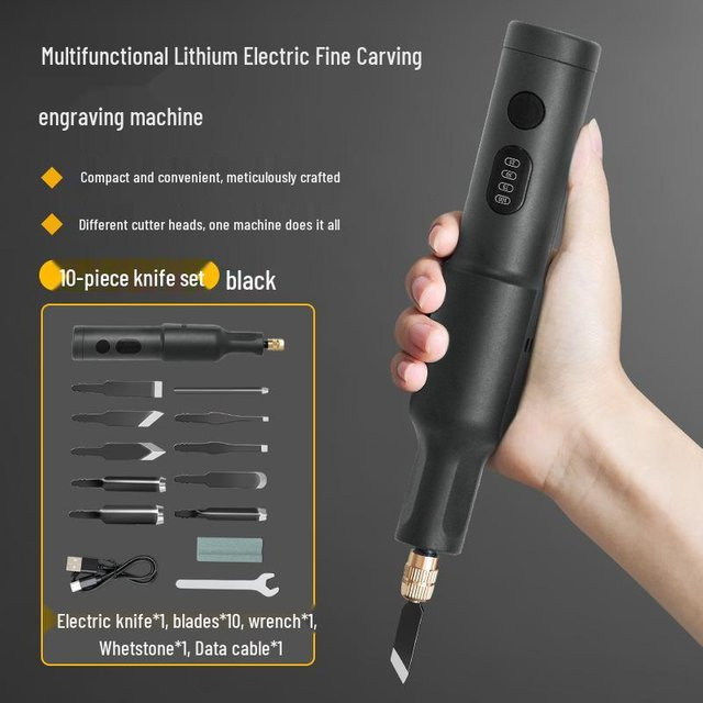 Chose One Elektrisches Gravierwerkzeug Set in Schwarz mit Lithium-Akku für Tischler und Bonsai-Wurzel-Carving - Bild 1