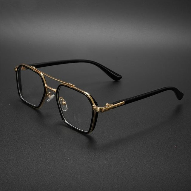 Steampunk Retro Brillenrahmen, Unisex, Vollrand, Metall, square, grau, gold - Bild 1