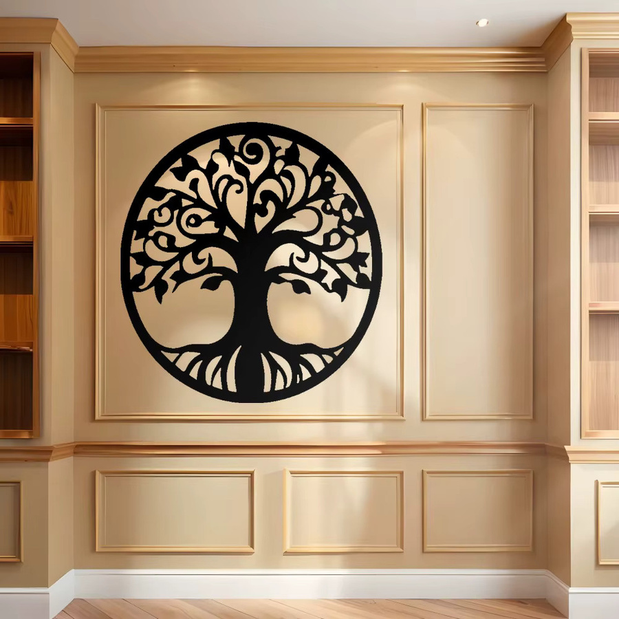CIFBUY Lebensbaum Wandkunst aus Metall in Schwarz, Lasergeschnittene florale Wanddekoration im modernen minimalistischen Stil - Bild 4