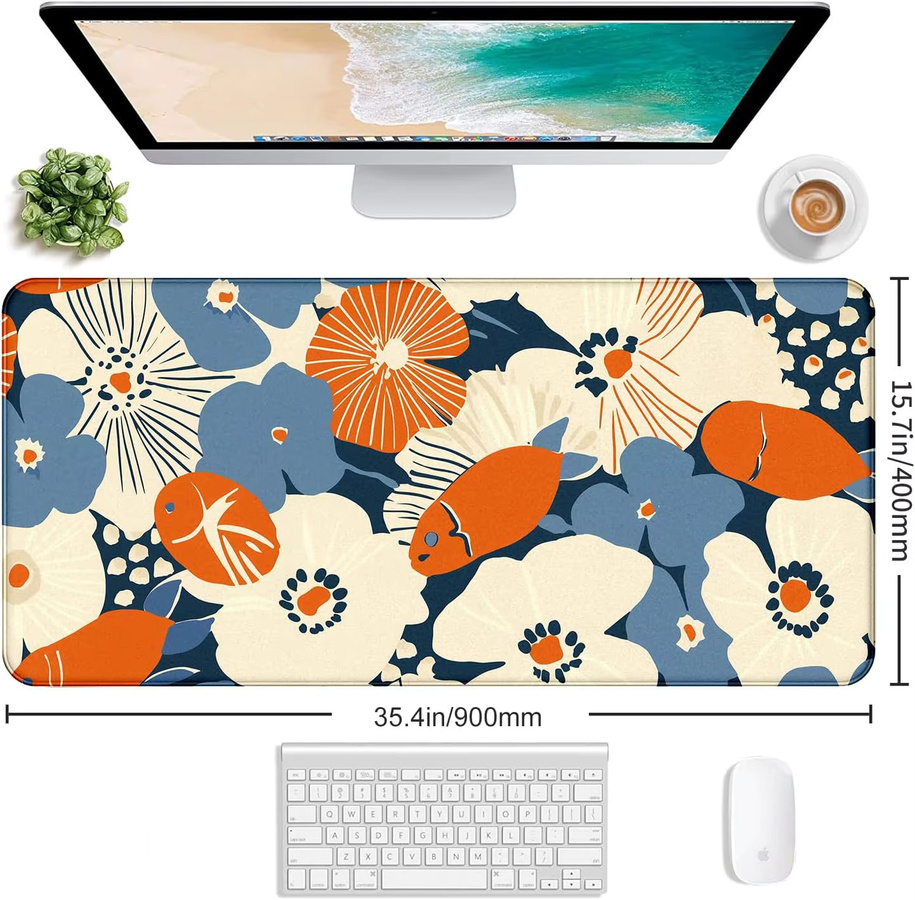 Erweiterte Schreibtischunterlage mit Anime-Blumen-Mauspad für Frauen, Multicolor, rutschfeste Gummiunterseite mit genähten Kanten - Bild 2