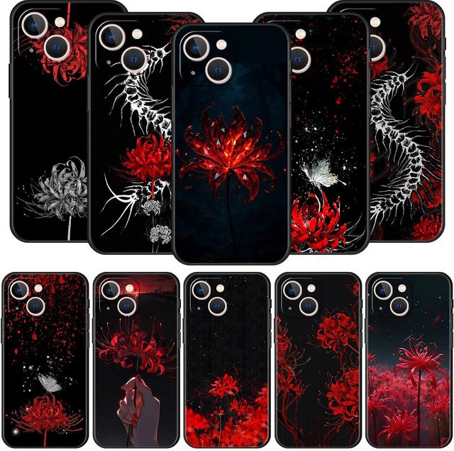 CreateXin Handyhülle Tokyo Rote Spinnenlilie für iPhone 11 bis 17 Pro Max, Weiche TPU Schutzhülle, Rot - Bild 1