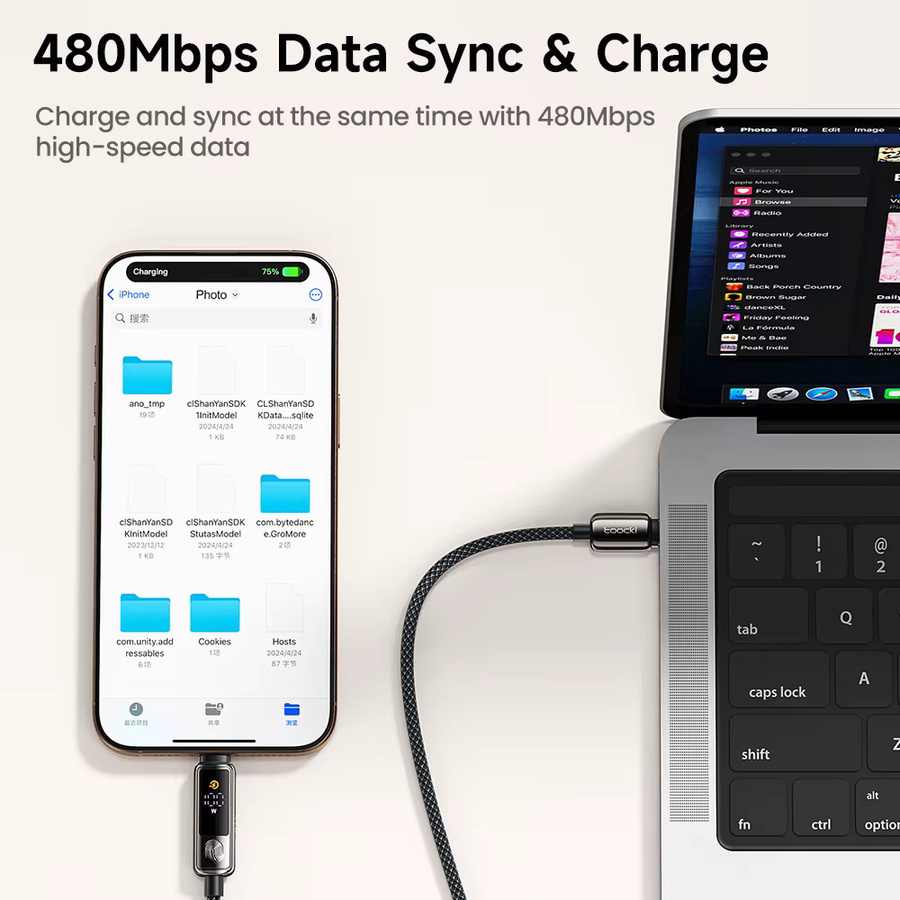 Toocki USB-C zu USB-C Ladekabel mit 100W Leistung, Digital Display und Zinklegierung, Farbe: Schwarz - Bild 4