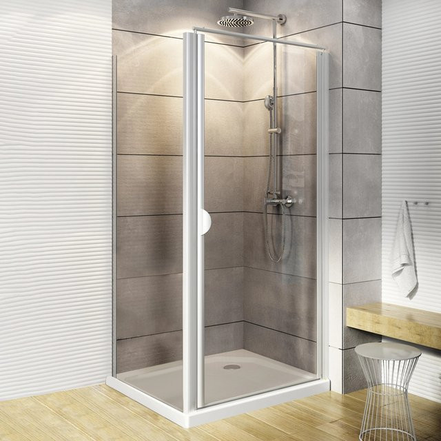 Schulte Drehtür und Seitenwand mit Logo aus Echtglas in Weiß B/T/H: 80 x 80 x 180 cm - Bild 1