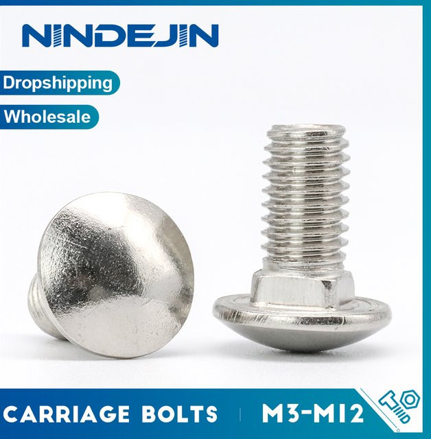 NINDEJIN Rundkopf-Wagenbolzen aus 304 Edelstahl, Vierkanthalsbolzen GB12, Farbe: Silber - Bild 1