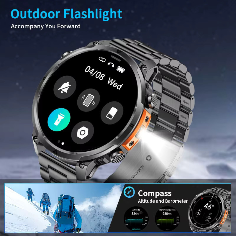 LIGE T-Rex Smartwatch für Herren mit 1,7 Zoll AMOLED Display, GPS, Kompass und Anruffunktion, Schwarz, 3 ATM Wasserdicht - Bild 4