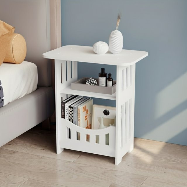 LIUSHADUOLA Beistelltisch im skandinavischen Design, weiß, matt, rechteckig mit abgerundeten Ecken - Bild 1