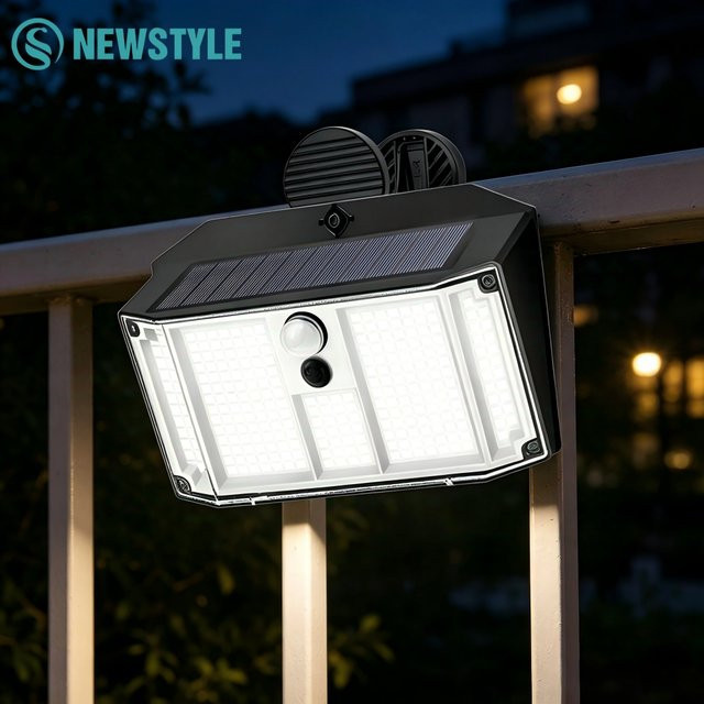 Schwarze LED Solarleuchten mit Clip für den Außenbereich, IP65 wasserdicht mit Bewegungssensor und 3 Beleuchtungsmodi für Garten und Terrasse - Bild 1