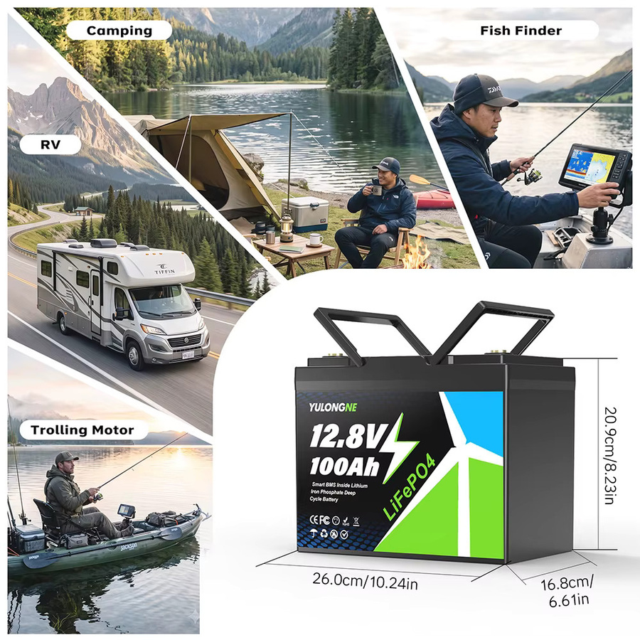 YULONGNE LiFePO4 Batterie 12V 100Ah 12,8V 300Ah Wiederaufladbare Lithium-Batterie mit BMS-Schutz 1280Wh Energiespeicherbatterie in Schwarz für Marine, Wohnmobile und Solaranlagen - Bild 2