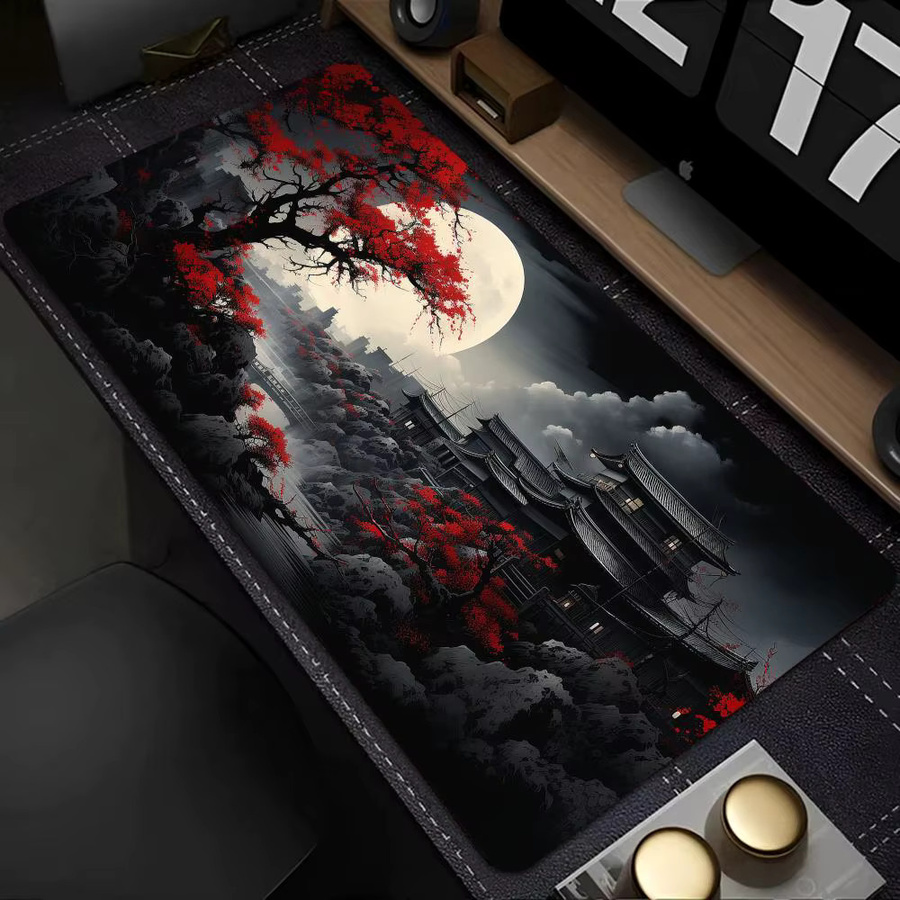 Rutschfestes Gaming-Mauspad mit rot-schwarzer Kunstlandschaft für PC und Tastatur - Bild 2