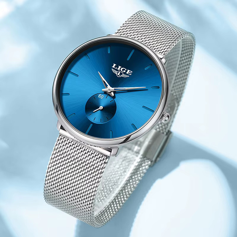 LIGE Armbanduhr Quarz, Edelstahl, Milanaise, Blau, Damen - Bild 2