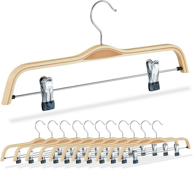 Relaxdays Hosenkleiderbügel 12er Set aus Holz in Braun mit Clips und drehbarem Haken, B/T/H: 37,5 x 17 x 2,5 cm - Bild 1