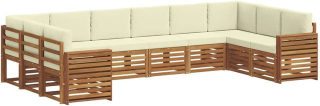 vidaXL Sofagarnitur 10-teilig aus Massivholz Akazie in Natur und Beige mit L-Form und Polsterung - Bild 1