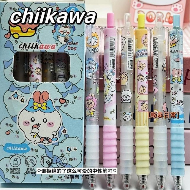 Chiikawa Gelstift Set mit 6 Stück, schwarze Tinte, 0,5 mm Stiftstärke - Bild 1