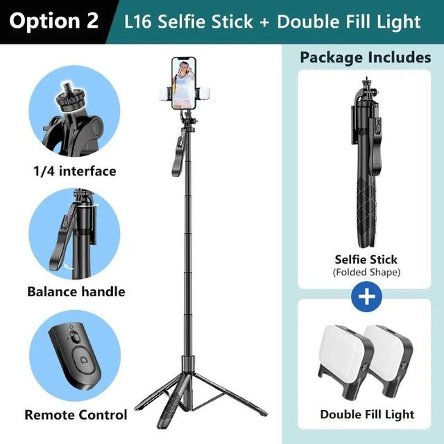 Jumaocun-Fashions Drahtloser Selfie-Stick mit Stativ und Bluetooth für Smartphones und Action-Kameras, Schwarz - Bild 1