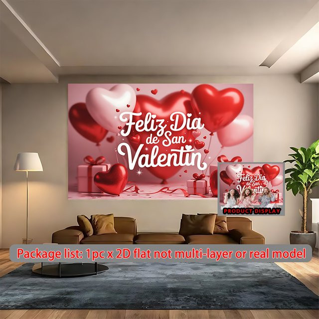 VIKAMA Valentinstag Wandteppich mit Herz-Motiv in Rot, Dekoratives Banner Feliz Dia de San Valentin aus Stoff - Bild 1