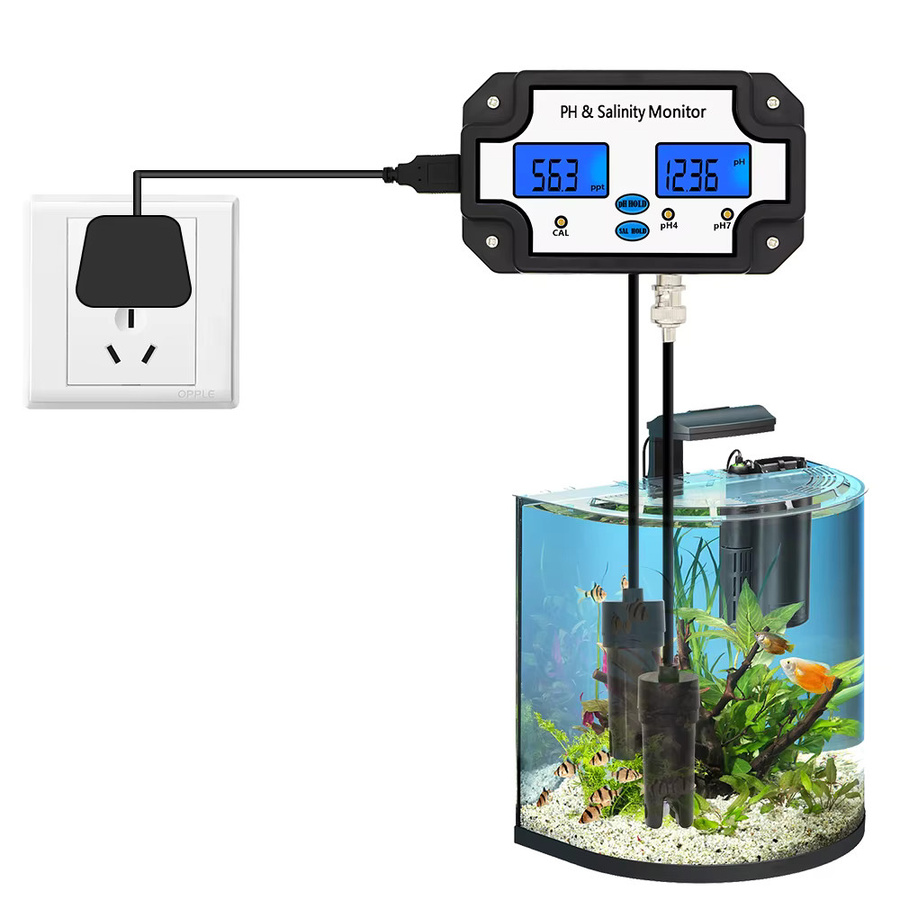 JUANJUAN 2-in-1 pH- und Salzgehalt-Messgerät in Schwarz für Aquarium, Pool, Spa und Meerwasser - Bild 2