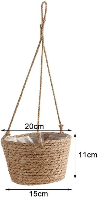 Dekorativer Blumenkorb von TOMTOP JMS aus Stroh und Jute in Braun im rustikalen Retro-Stil mit floralem Design und runder Form zum Aufhängen - Bild 1