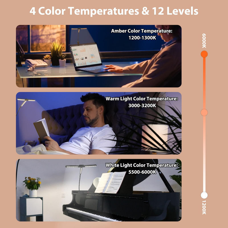 TOMTOP JMS Notenpultleuchte in T-Form mit Klemme, faltbare LED-Lampe mit 51 LED-Perlen, 4 Farbtemperaturen und 12 Helligkeitsstufen, schwarz - Bild 5