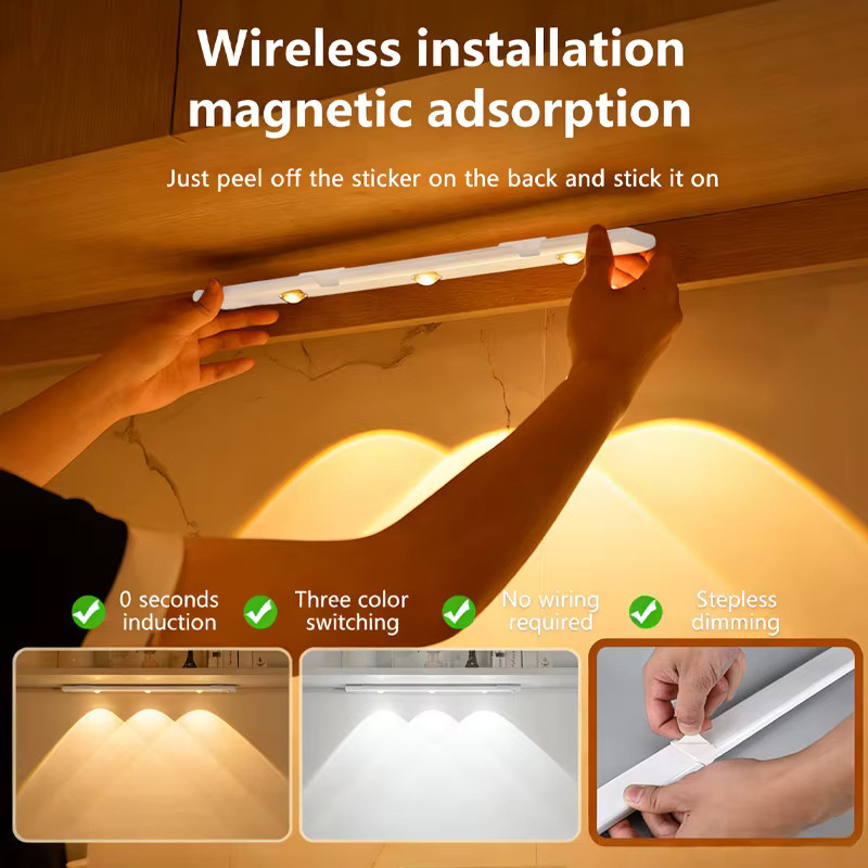 GGBEE Ultradünne LED-Schrankbeleuchtung mit Bewegungssensor, USB-aufladbar, Weiß - Bild 3
