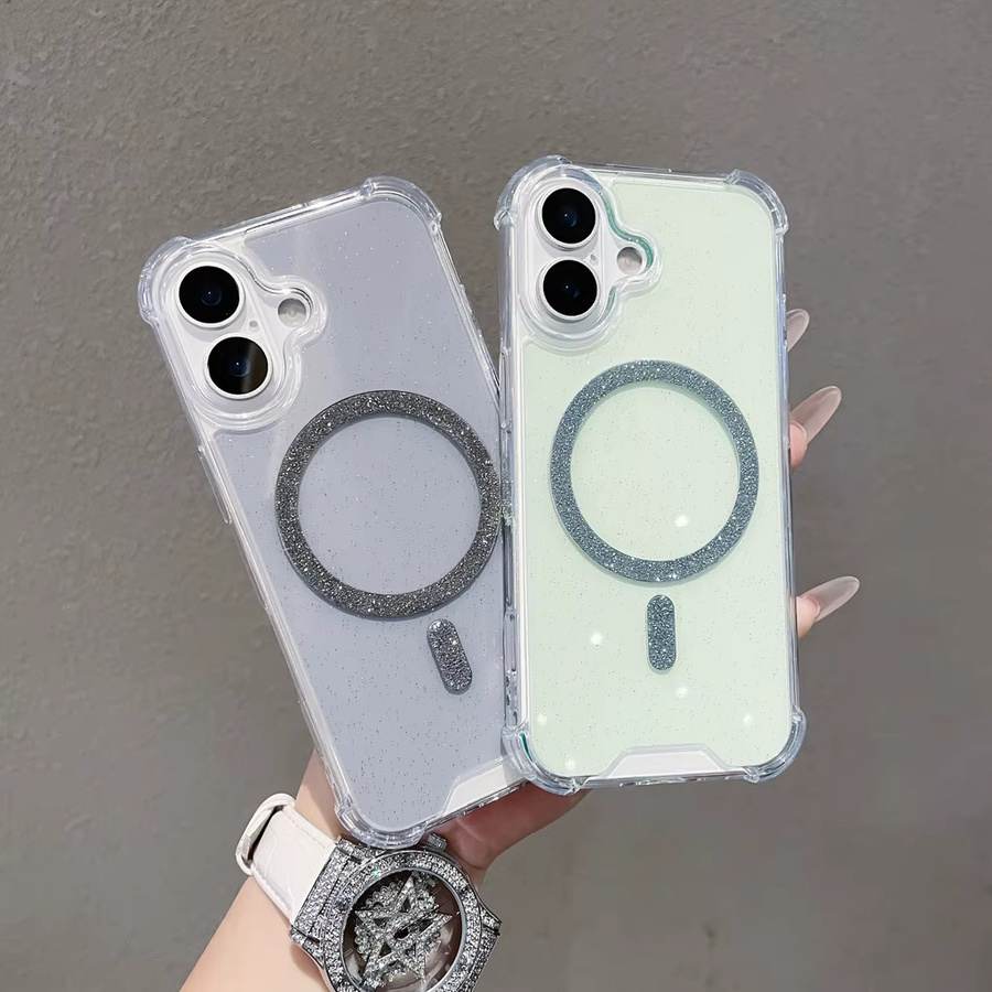 Glitzernde magnetische Handyhülle für iPhone 17, 16, 15, 14 Pro Max Plus Air in Transparent mit kabellosem Laden - Bild 2