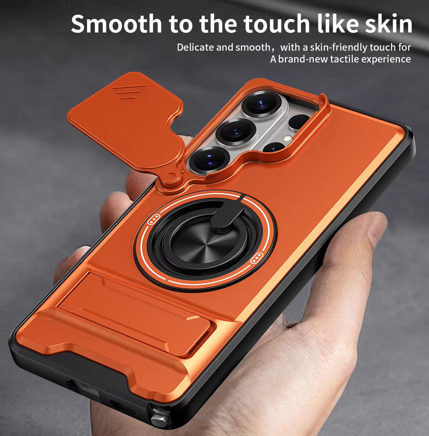 Stoßfeste Panzer-Handyhülle für Samsung Galaxy S26 Ultra S25 S24 S23 S22 S21 FE mit Kameraschutz, Ständer und Magnetverschluss in Orange - Bild 6