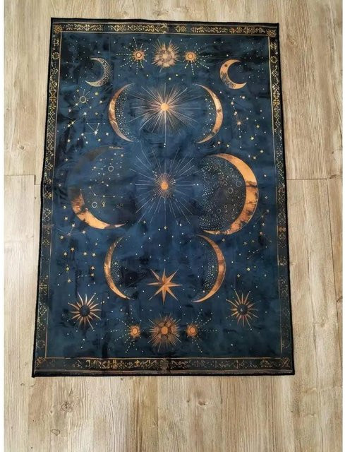HGHT Teppich Sternennacht mit Mond- und Sternenmuster in Blau, B/T: 80 x 120 cm - Bild 1