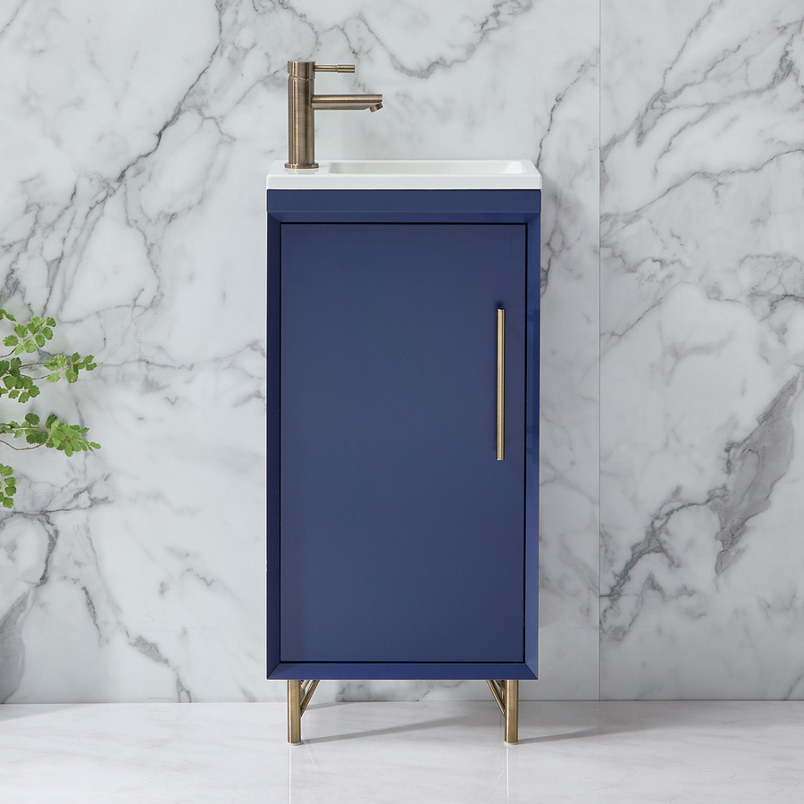 Waschtischunterschrank mit Waschbecken HudsonReed Edge Dunkelblau Matt mit Messinggriffen und Soft-Close-Türen Breite: 40 cm - Bild 1
