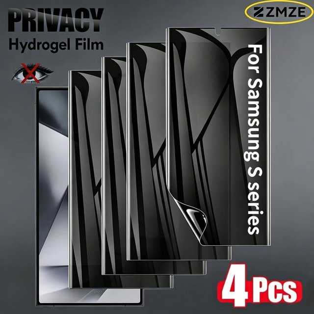 4er-Pack Samsung Galaxy S26 S25 S24 S23 S22 S21 Ultra Plus Edge FE Anti-Spy Hydrogel Displayschutzfolie in Schwarz - Bild 1