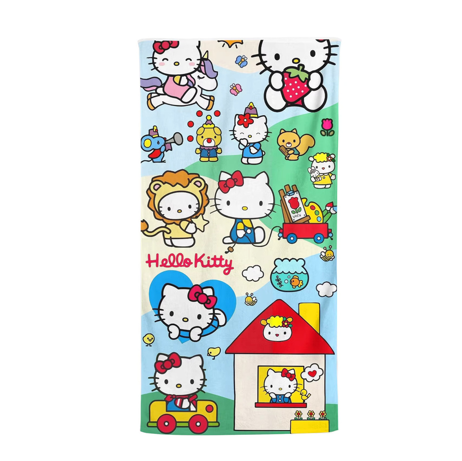 Sanrio Hello Kitty Badetuch aus Mikrofaser, schnelltrocknend und saugfähig, B/H: 70 x 140 cm, Mehrfarbig - Bild 4