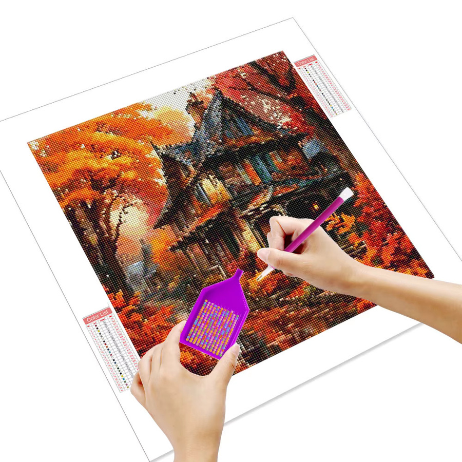 HUACAN 5D DIY Diamantmalerei Set mit rustikaler Herbst-Cottage-Szene auf Leinwand, Mehrfarbig - Bild 2