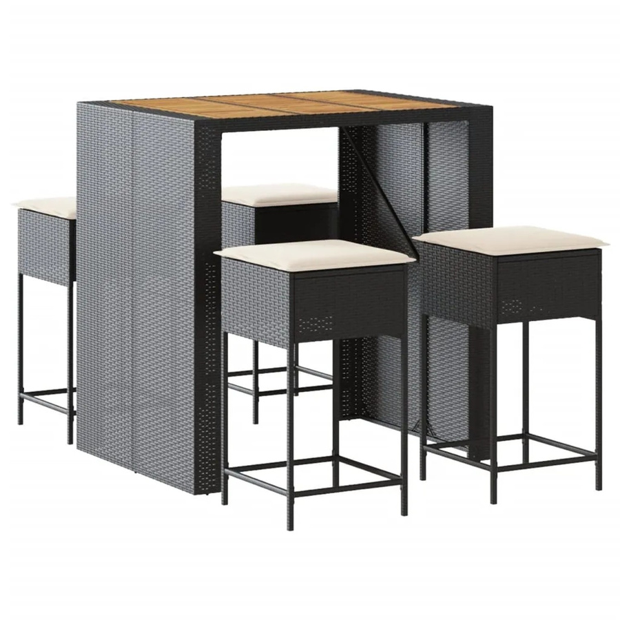 vidaXL 5-tlg Gartenbar-Set aus PE-Rattan und Akazienholz in Schwarz und Cremeweiß - Bild 2