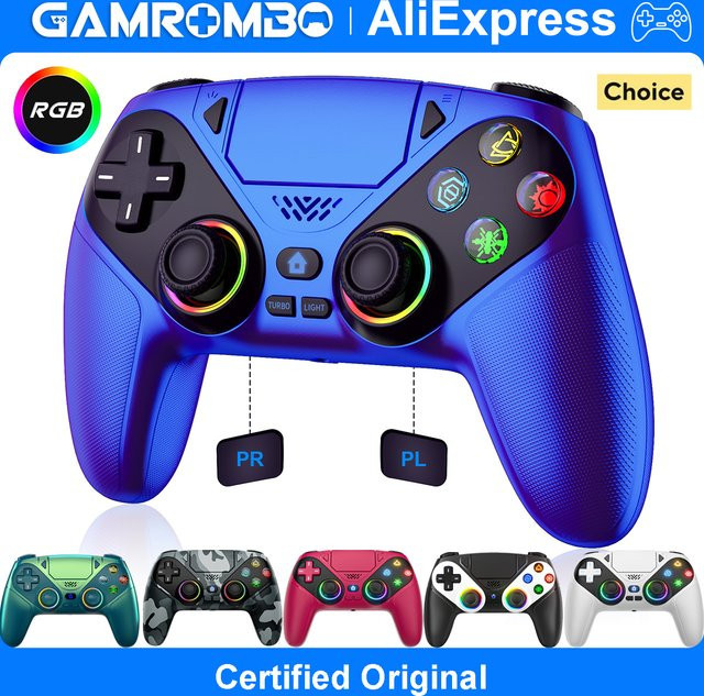 GAMROMBO Kabelloses Gaming-Gamepad mit RGB-Beleuchtung und 6-Achsen-Gyroskop für Playstation 5, PS4 und PC in Weiß und Multicolour - Bild 1