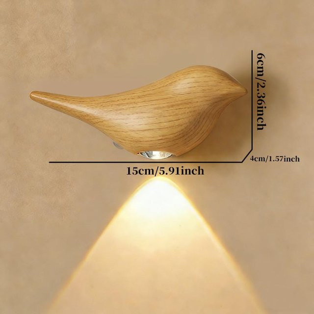 MapleQuern LED-Vogel-Wandleuchte mit Bewegungssensor aus Holz in Light Wood für Kinderzimmer und Flur - Bild 1