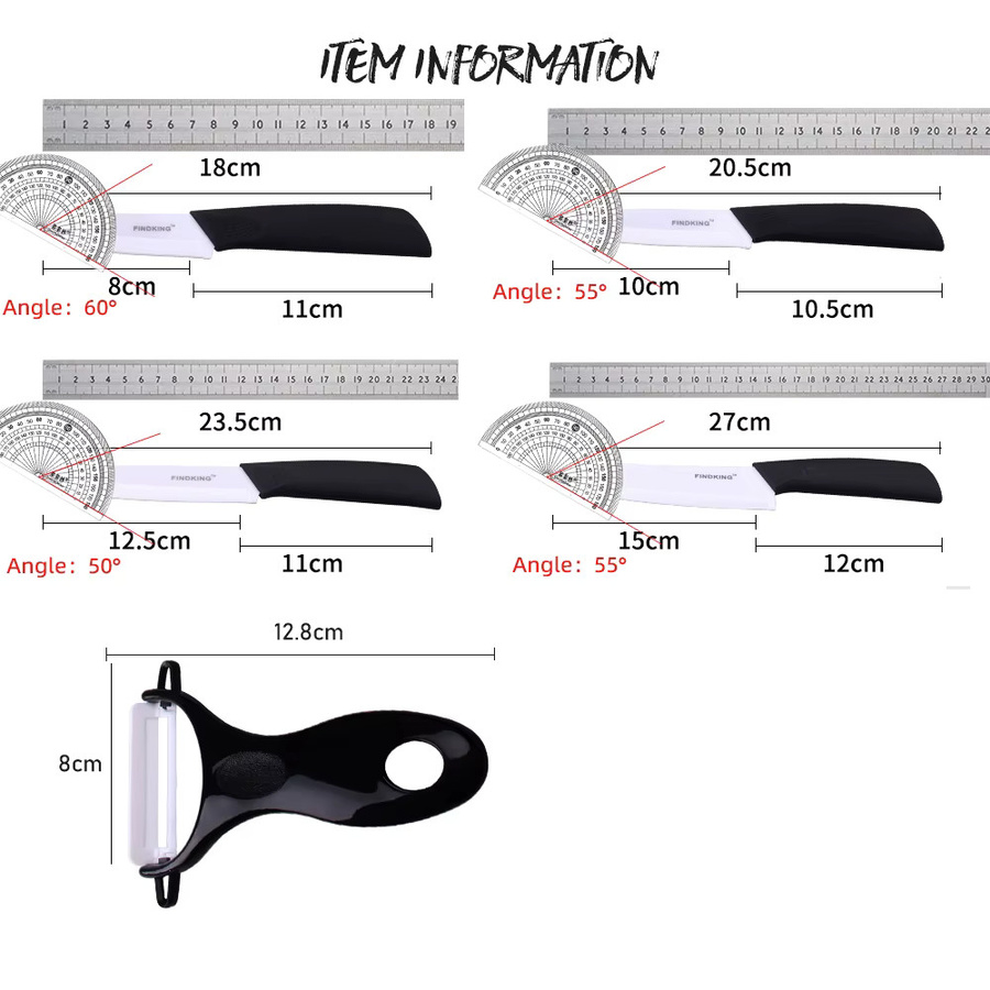 FINDKING Keramikmesserset mit Zirkonia-Klingen in Orange inklusive Schäler und Schutzhüllen bestehend aus Kochmesser, Obstmesser und Allzweckmesser - Bild 2