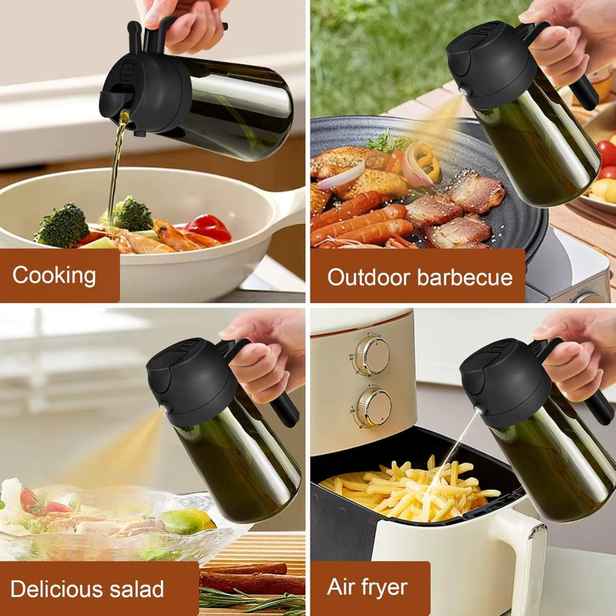 Galavilly Öl Sprayer aus dunklem Glas, 470 ml Ölspender für Küche und BBQ, Grün/Transparent - Bild 3