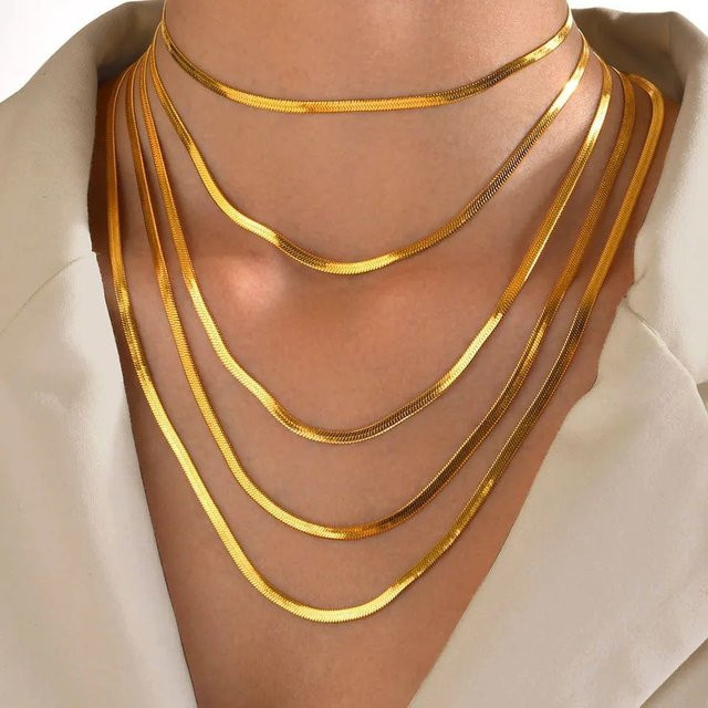 DAIPAN Halskette Edelstahl, Gold, Unisex, Fischgräten - Bild 1