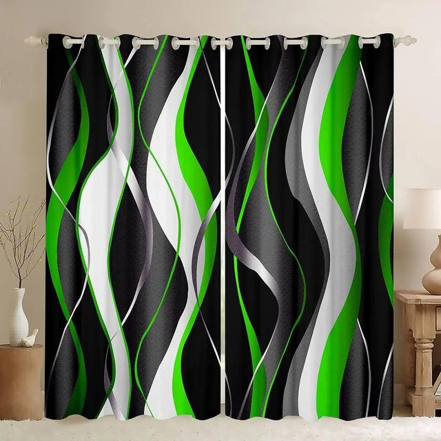 Verdunkelungsvorhang mit geometrischem Kreis-Design in Gelb Grau Schwarz, Breite: 55 cm, Höhe: 120 cm - Bild 1