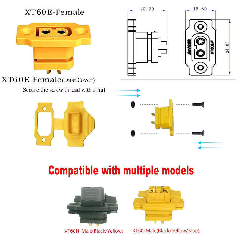 bytebattle XT60E-Buchse zur Montage an XT60H-Stecker Stromverbindungskabel Gelb für ferngesteuerte Modelle - Bild 1
