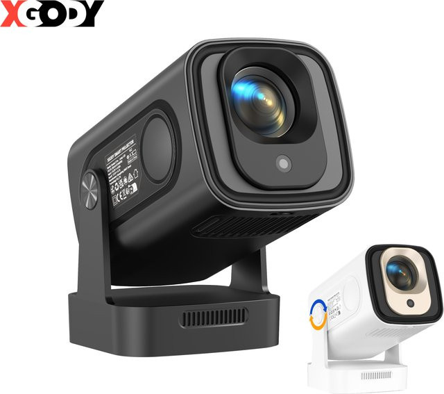 XGODY 4K Projektor Gimbal 5 Pro mit Android TV, Native 1080P Full HD, Autofokus, 330 ANSI, Dual Wifi und Bluetooth 5.4 für Home und Outdoor - Bild 1